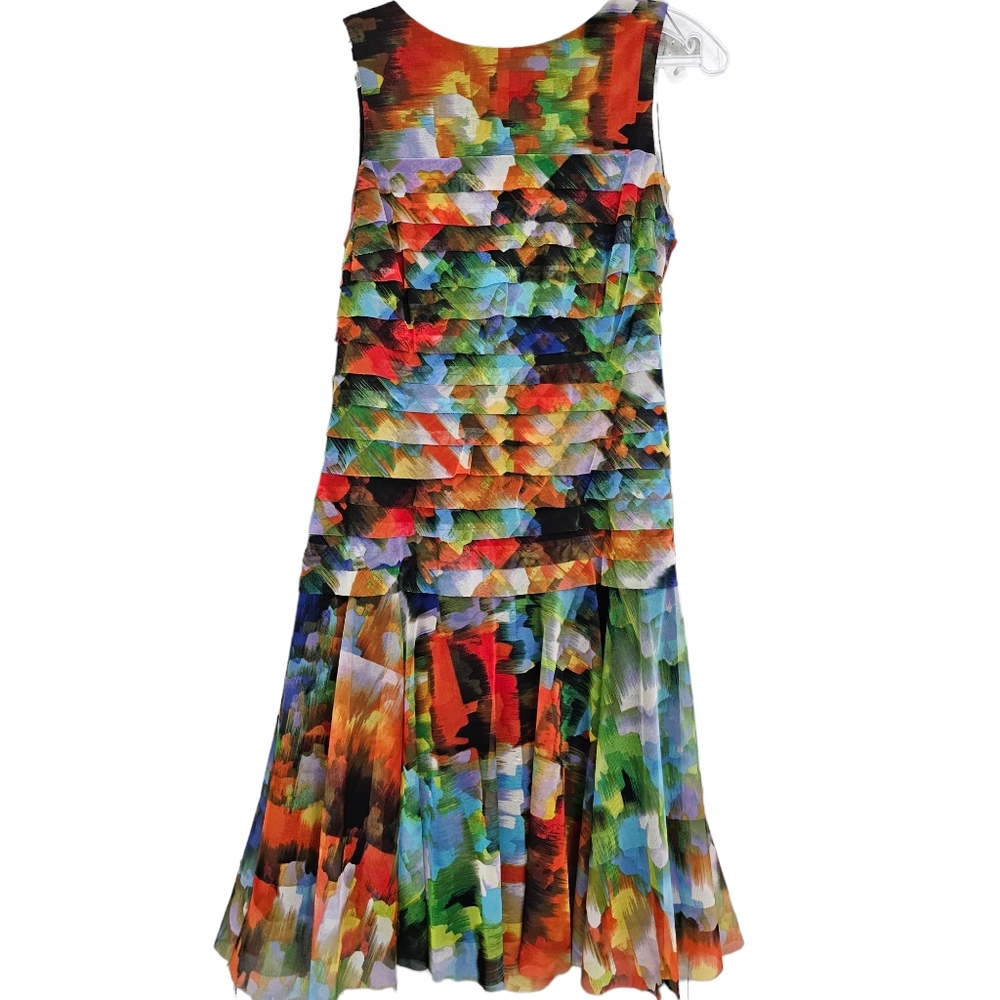 London Times Jeweltones Abstract Paint Splash Tiered Sleeveless Mesh Dress - Picture 15 of 15